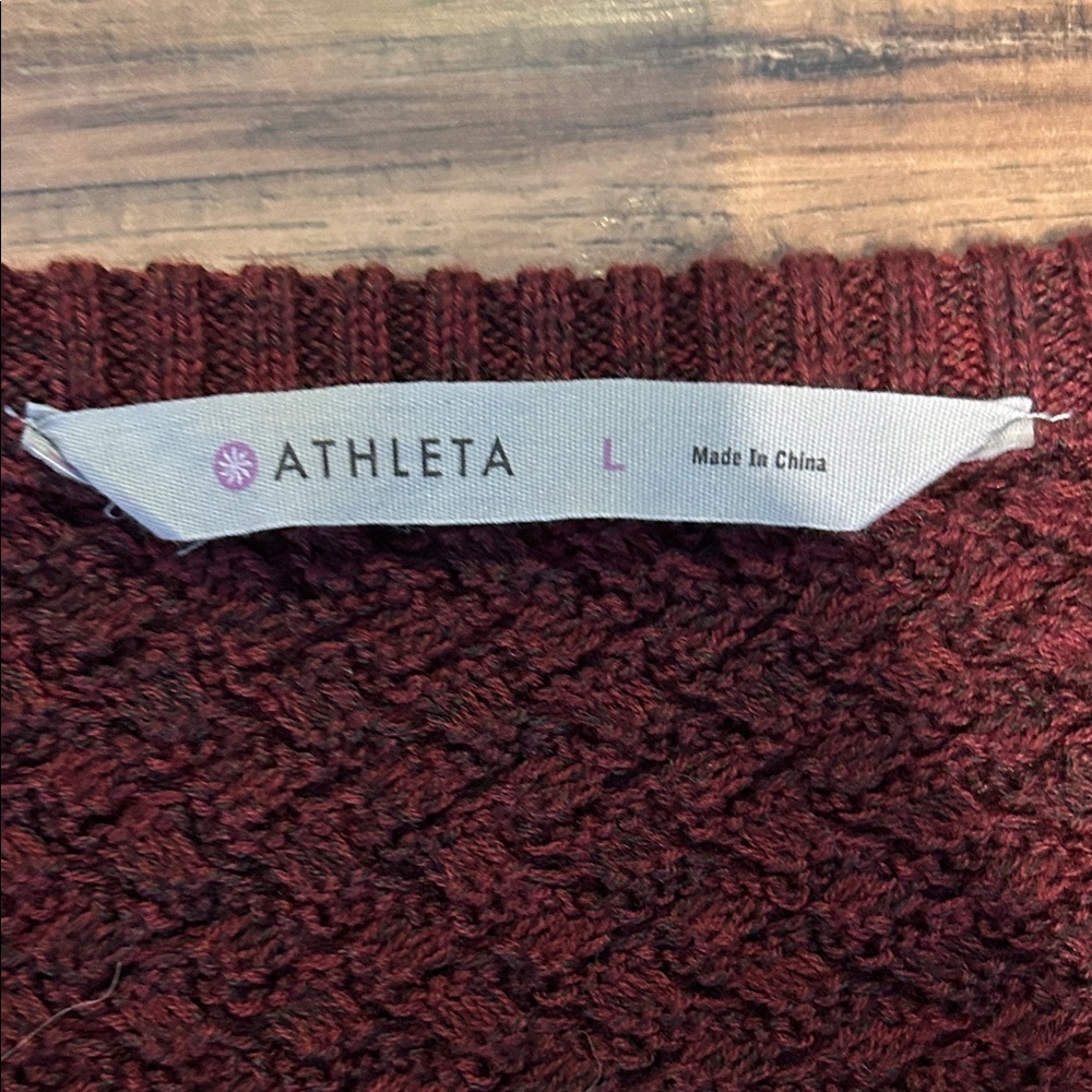 Athleta Rich Burgundy Textured Crew Neck Sweater - Picture 2 of 2